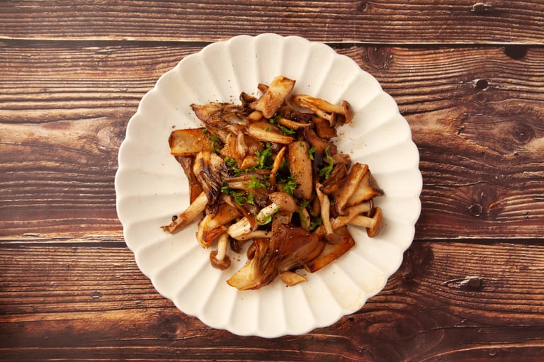 Cogumelos salteados com farinheira e mel